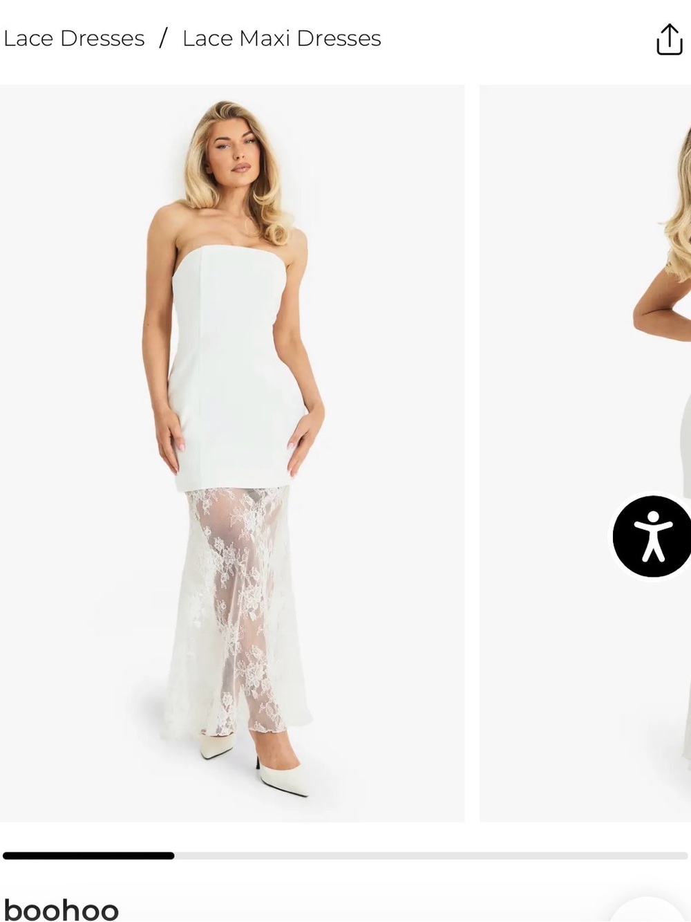 Boohoo White Strapless Lace-Panel Bridal Dress - Picture 2 of 8